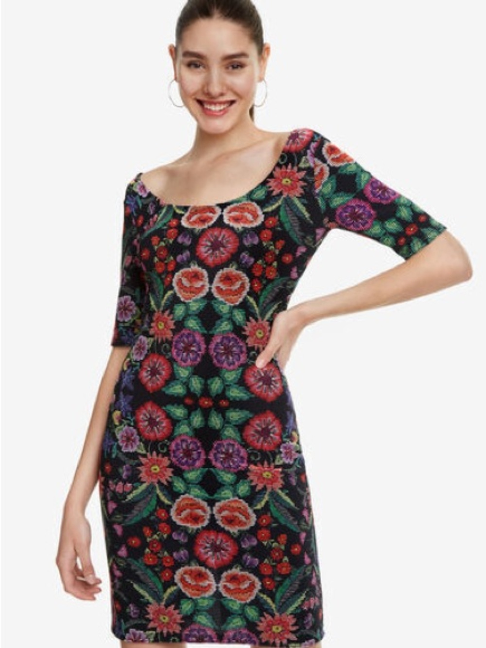 Desigual Garden Black Midi Bodycon Dress